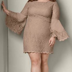 Plus Size Lace Dress with  Sleeve Detail Size 24 Camel Color brand new